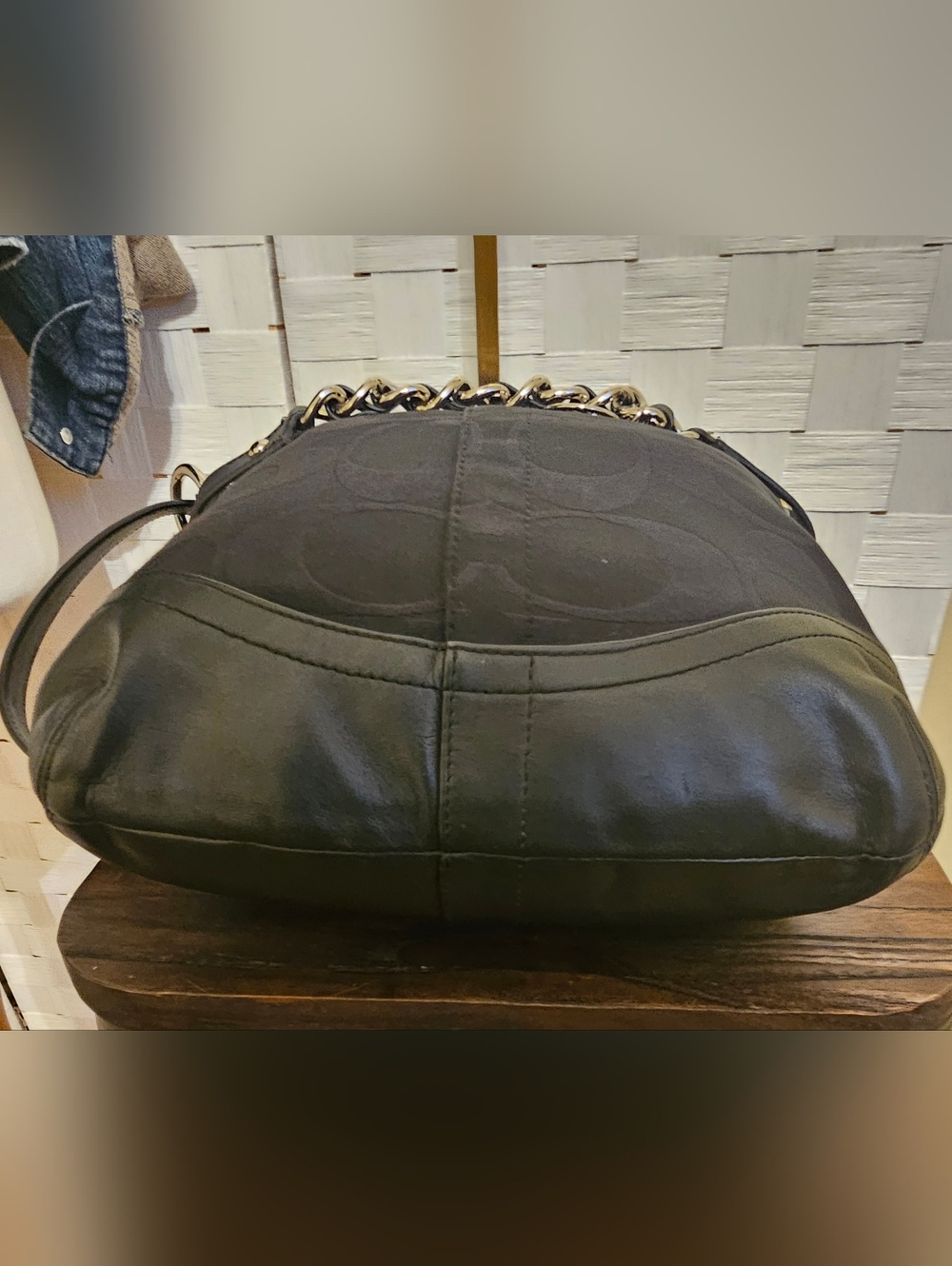 Coach Signature Chain Duffle Bag – Style F19730 Black Canvas With Leather - Picture 7 of 12